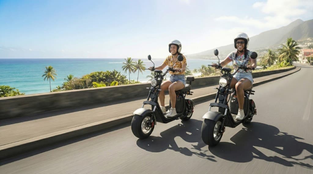 Couple en scooter sur la route côtière de La Réunion